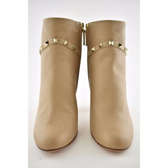 Valentino Rockstud 90 Beige Nude Leather Short Ankle Block Heel Boot Bootie 39.5 - Picture 6 of 11